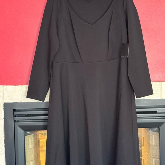 ELOQUII 20 Black Fit & Flare 3/4 Long Sleeve Dress New 20W - Picture 4 of 12